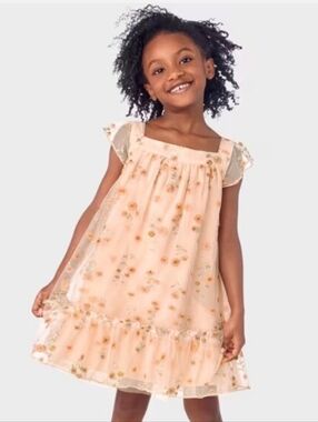 Gymboree Peach Floral Tulle Overlay Dress